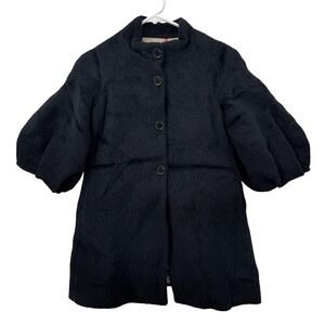 Burberry Coat Girls 10Y Black Nova Check Lined Wool Alpaca Blend Puff Sleeve